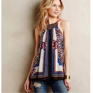 Anthropologie One September Boho Beaded Tie Back Flowy Tank - Sz M